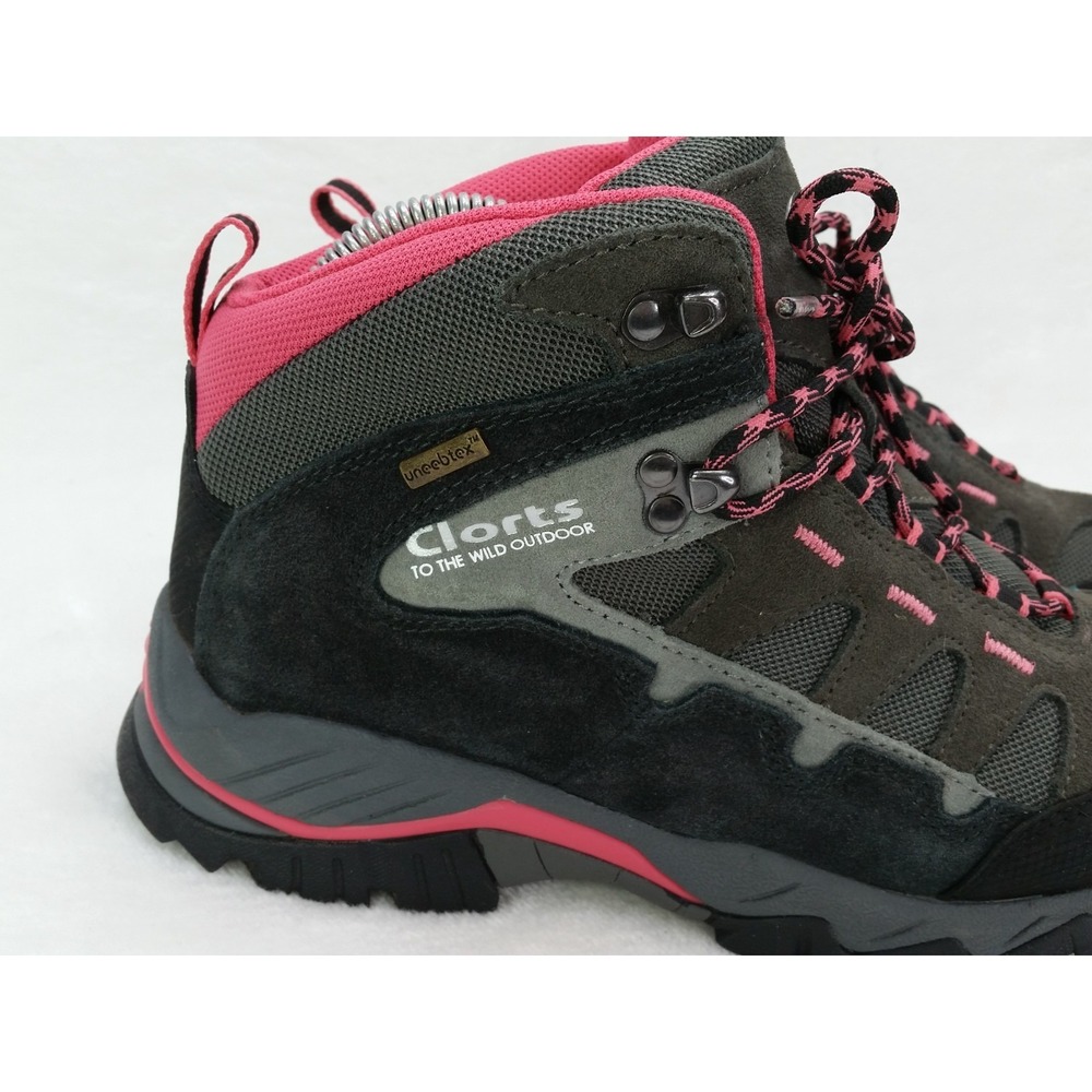 Women's CLORTS HKM-823E All Terrain Gray Pink Suede Hiking Trail Boots Shoes 7.5 - Picture 2 of 13